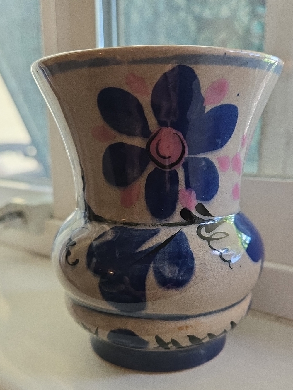 Vintage Handmade and Hand Painted Floral Ceramic Vase